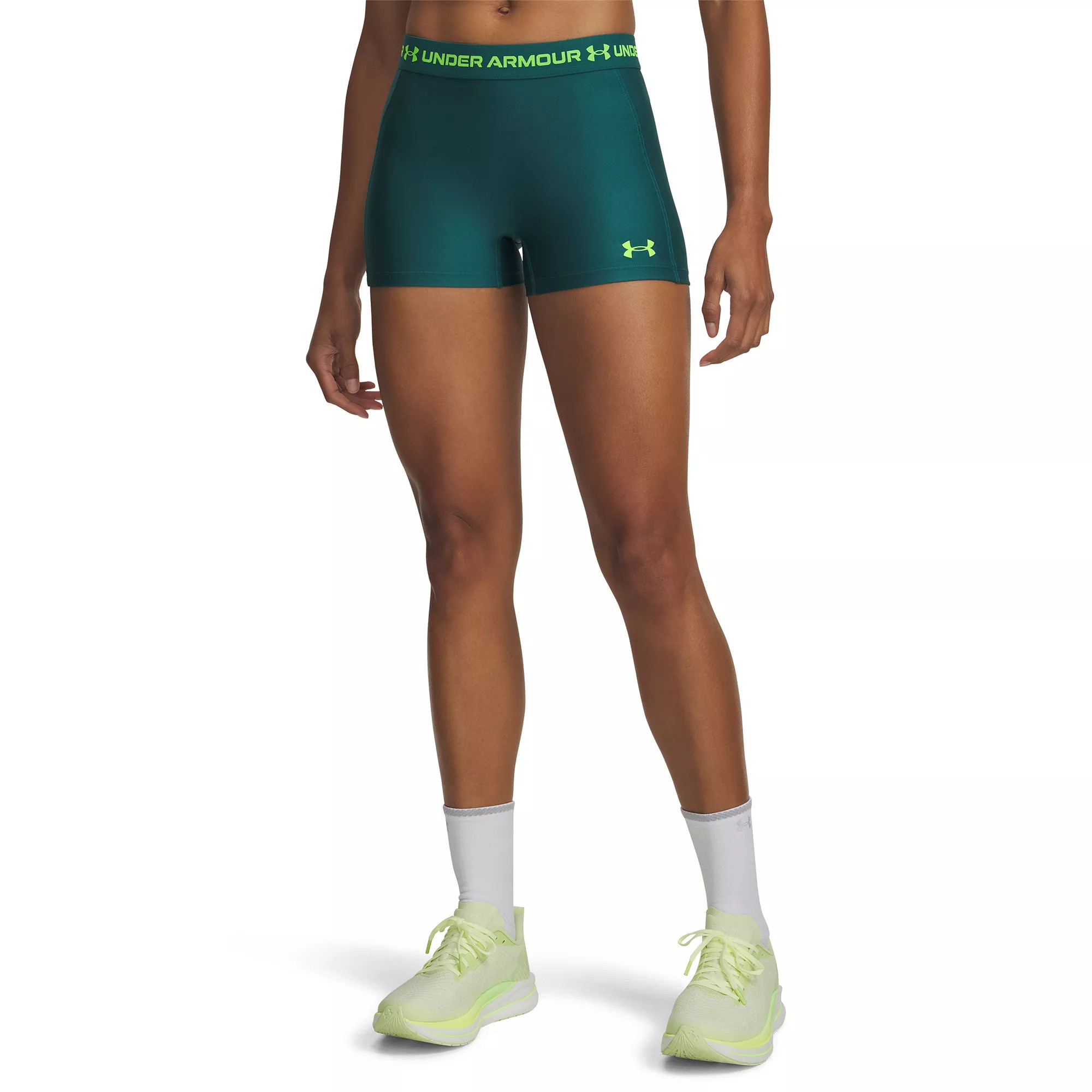 Under Armour Women's HeatGear Shorty 3" Shorts, Small, Rack Green/Hyper Green | Going Going Gone