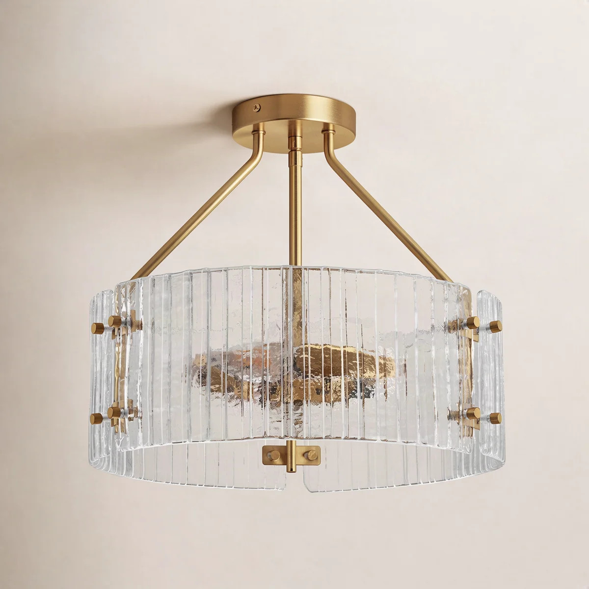 Nicola 16" Modern Drum Semi-Flush Mount Ceiling Light \u2013 Gold Frame with Textured Glass Shade... | Wayfair North America