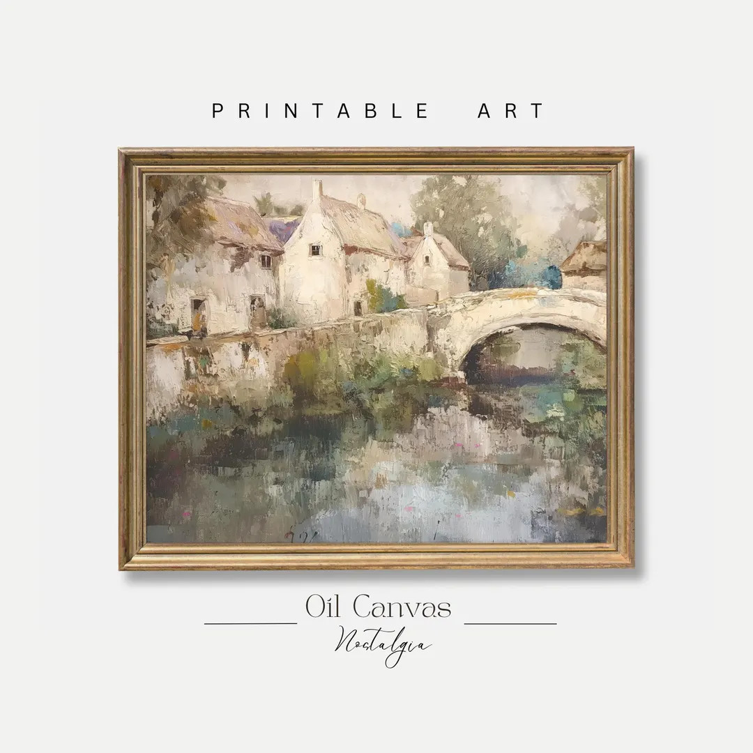 French Country Oil Painting Printable Wall Art, Vintage European Villa, Warm Farmhouse Decor, Dig... | Etsy (US)