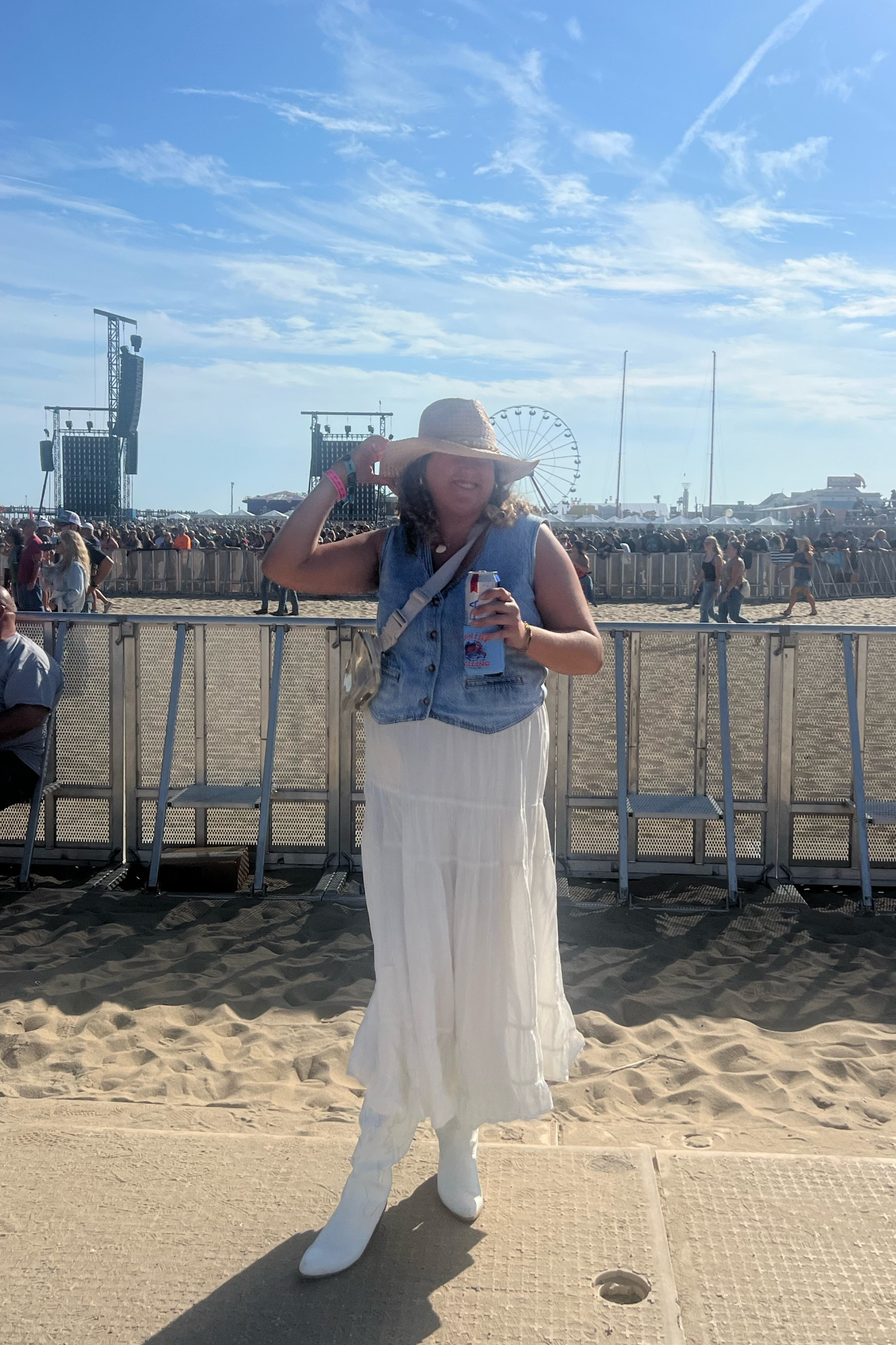 County calling day one outfit was Denim vest and white maxi skirt for country concert outfit idea 

#LTKStyleTip #LTKParties #LTKMidsize