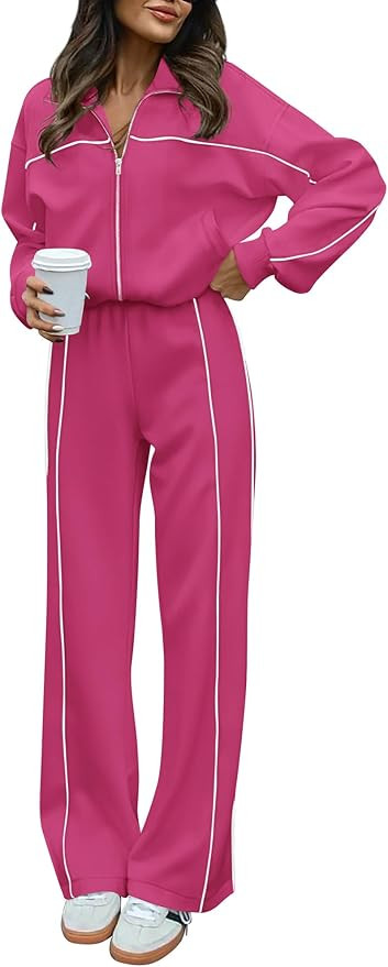 BTFBM Women's Two Piece Tracksuit Fall 2025 Long Sleeve Zip Up Sweatshirt Long Pants Outfits Jogg... | Amazon (US)