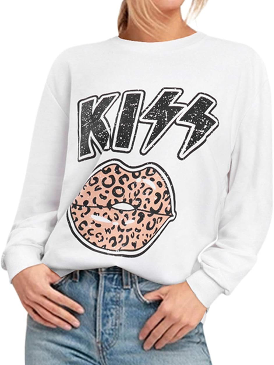 OMKAGI Women Long Sleeve Sweatshirts Tiger Print Round Neck Loose Fit Tops Shirt | Amazon (US)