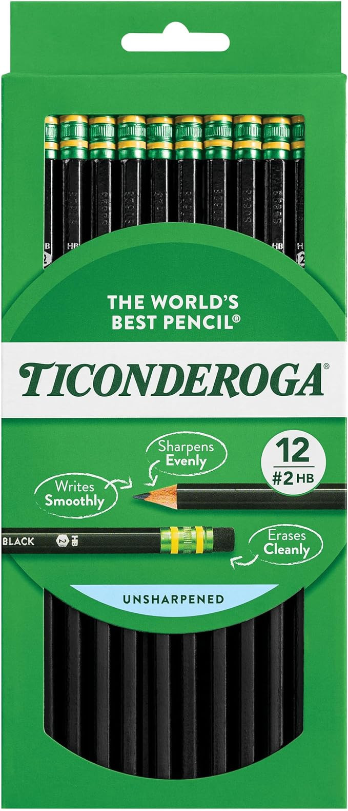 Ticonderoga Wood-Cased Pencils, Unsharpened, #2 HB Soft, Black, 12 Count | Amazon (US)