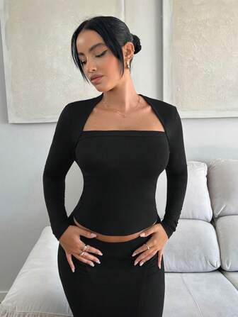 SHEIN SXY Crop T-Shirt mit eckigem Ausschnitt, | SHEIN