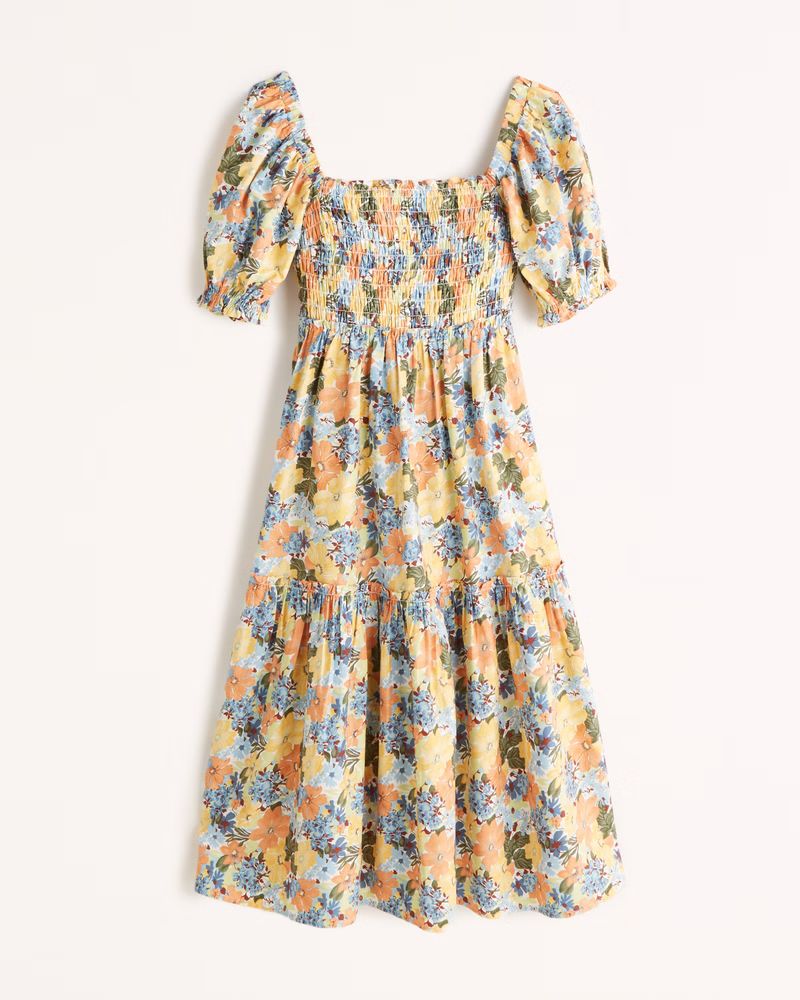 Puff Sleeve Smocked Bodice Midi Dress | Abercrombie & Fitch (US)