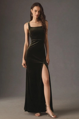 BHLDN Blake Square-Neck Stretch Velvet Maxi Dress | Anthropologie (US)