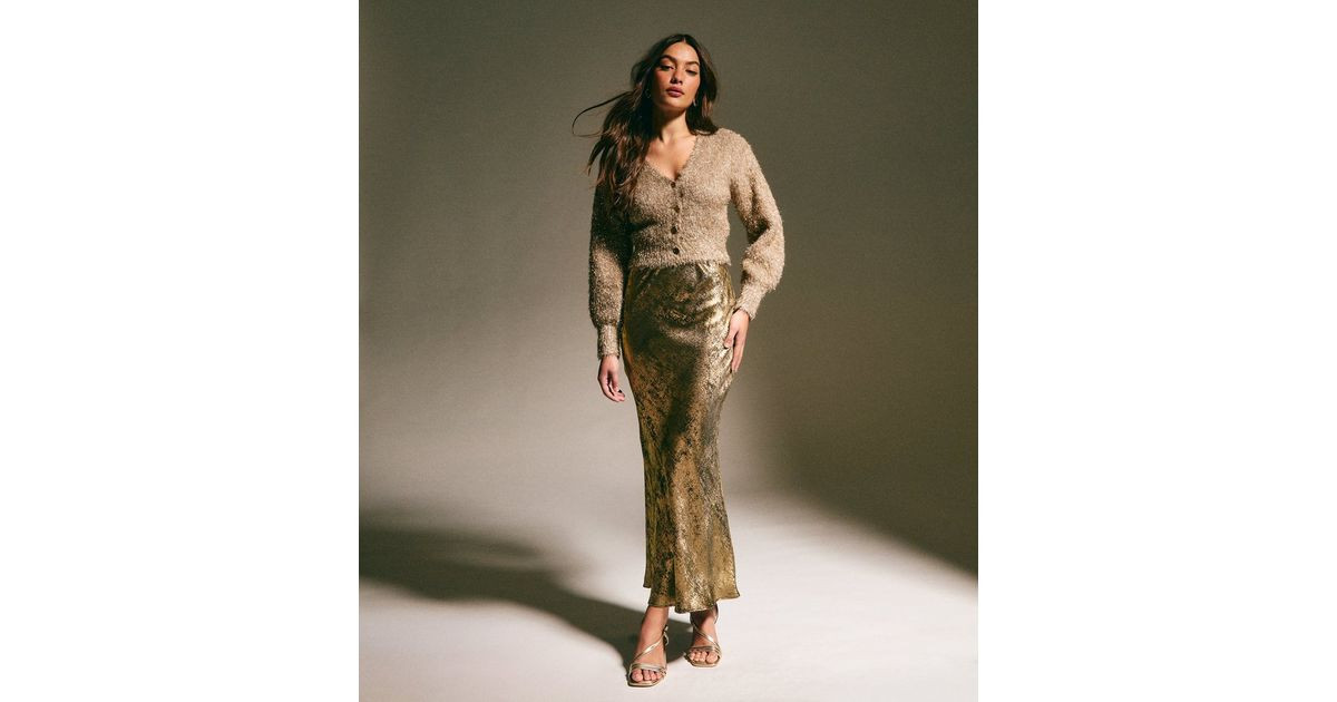 Gold Metallic Bias Cut Midi Skirt | New Look | New Look (UK)