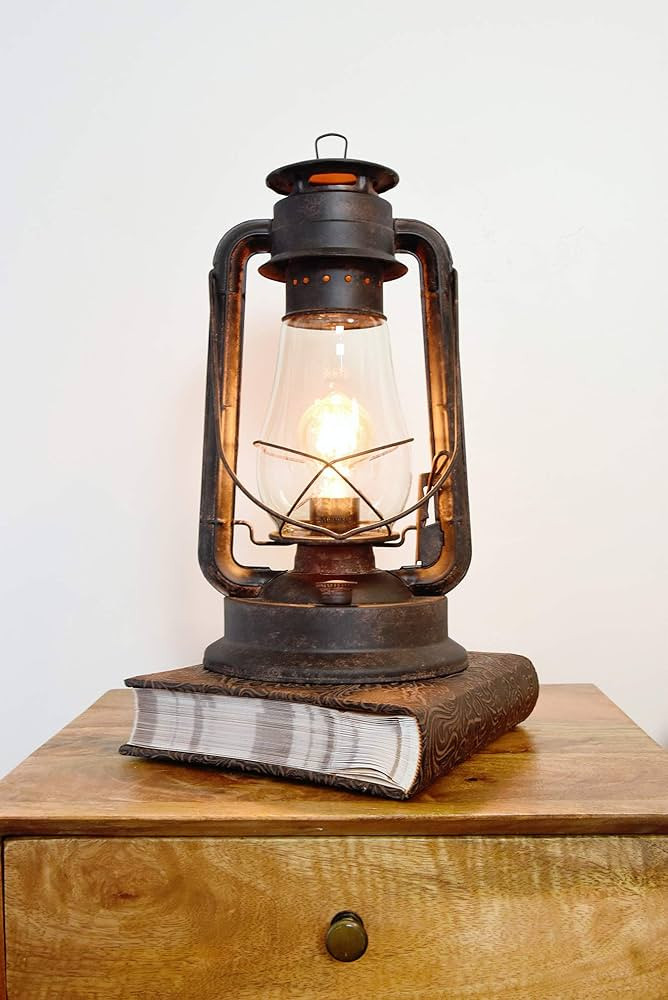 Rustic Farmhouse Lantern Table Lamp: Dimmable, Edison Bulb, Line Cord Dimmer - Large Body, Rustic... | Amazon (US)