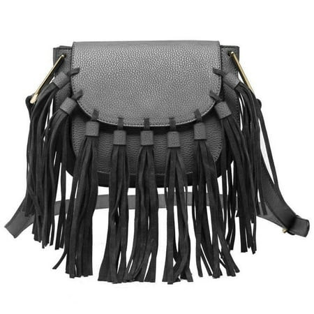 Melie Bianco Blair Vegan Leather Fringe Crossbody Grey | Walmart (US)