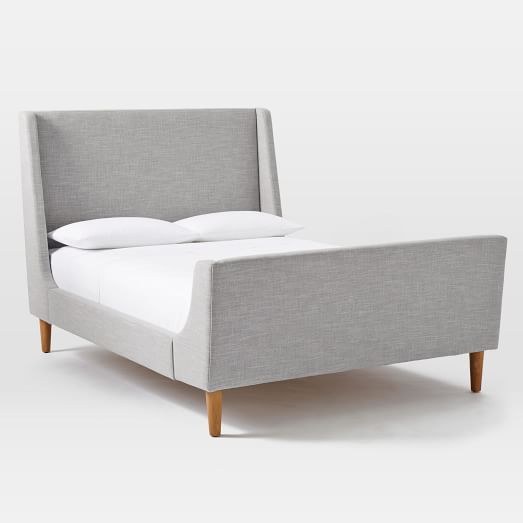 Upholstered Sleigh Bed Set, Queen, Linen Weave, Platinum | West Elm (US)
