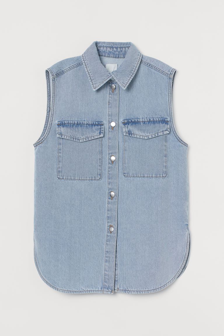 Sleeveless shirt jacket in washed cotton denim. Collar, buttons at front, and yoke at back. Chest... | H&M (US + CA)