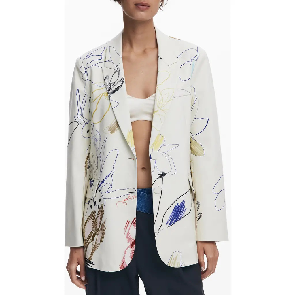Desigual Abstract Print Blazer in Light Beige at Nordstrom, Size X-Large | Nordstrom