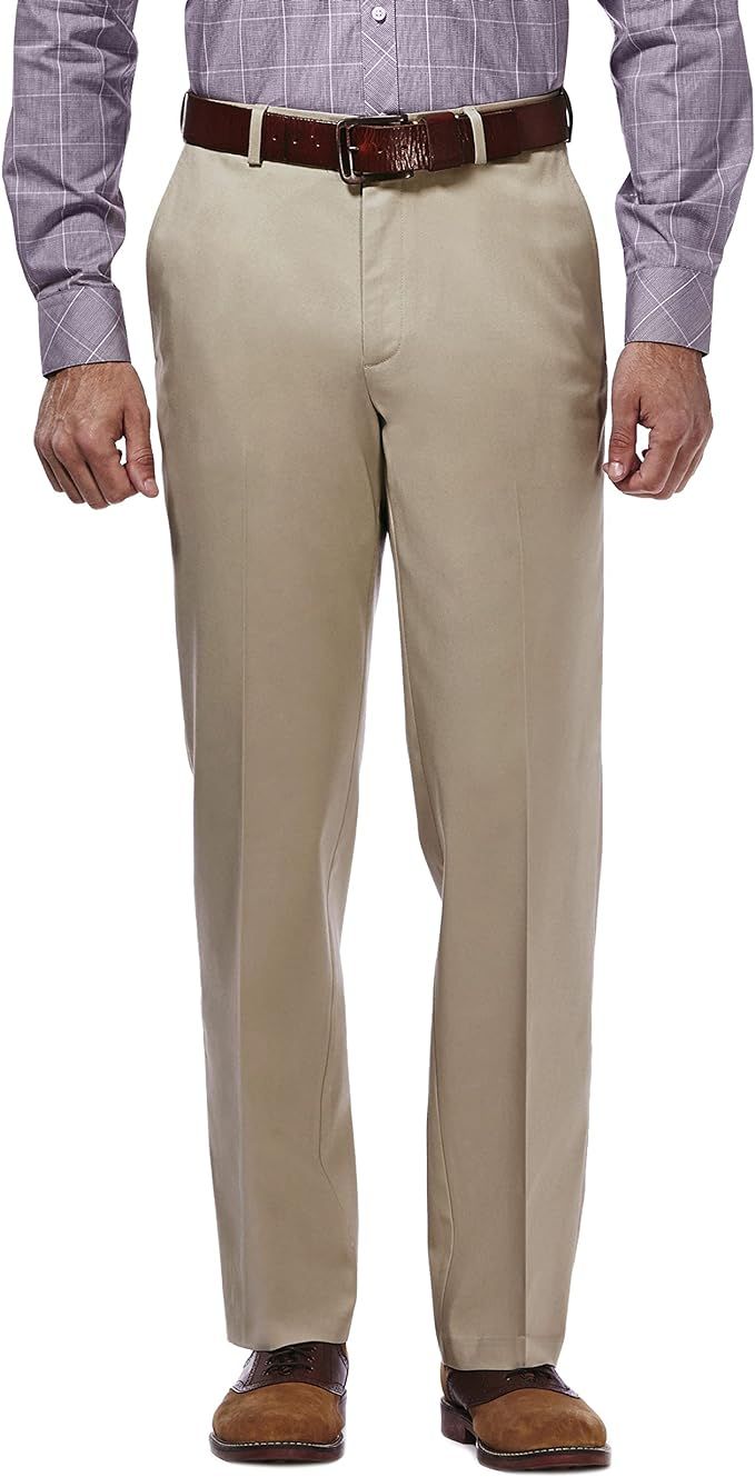 Haggar Men's Premium No Iron Khaki Classic Fit Expandable Waist Flat Front Pant | Amazon (US)
