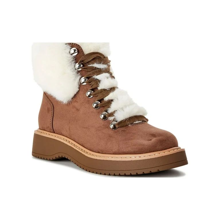 Madden NYC Women's Faux Fur Cuff Lace Up Booties | Walmart (US)