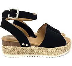 Amazon.com | SODA Topic Topshoe Avenue Women's Open Toe Ankle Strap Espadrille Sandal (7.5 M US, ... | Amazon (US)