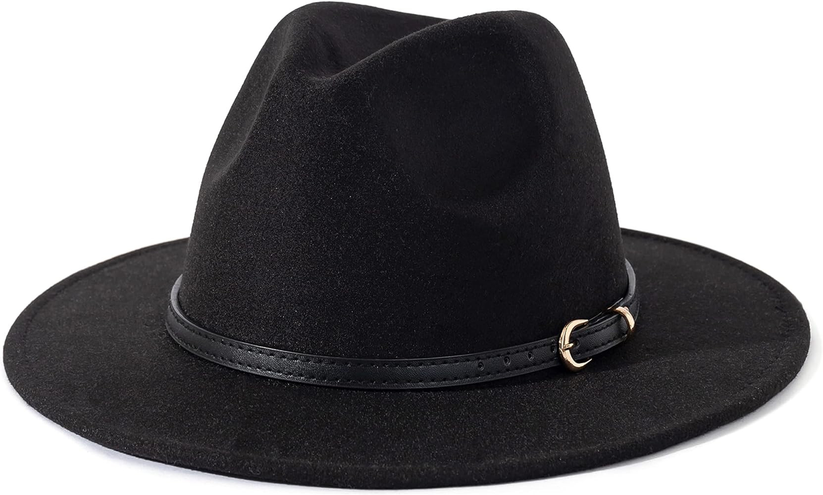Lisianthus Women Classic Felt Fedora Wide Brim Hat with Belt Buckle | Amazon (US)