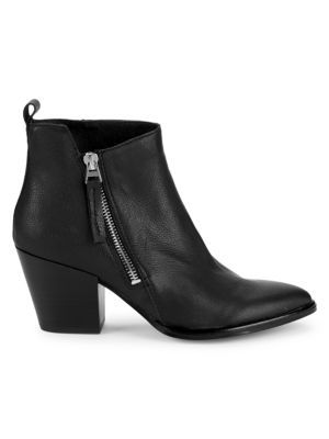 Rila Pebbled Leather Stack-Heel Booties | Saks Fifth Avenue OFF 5TH