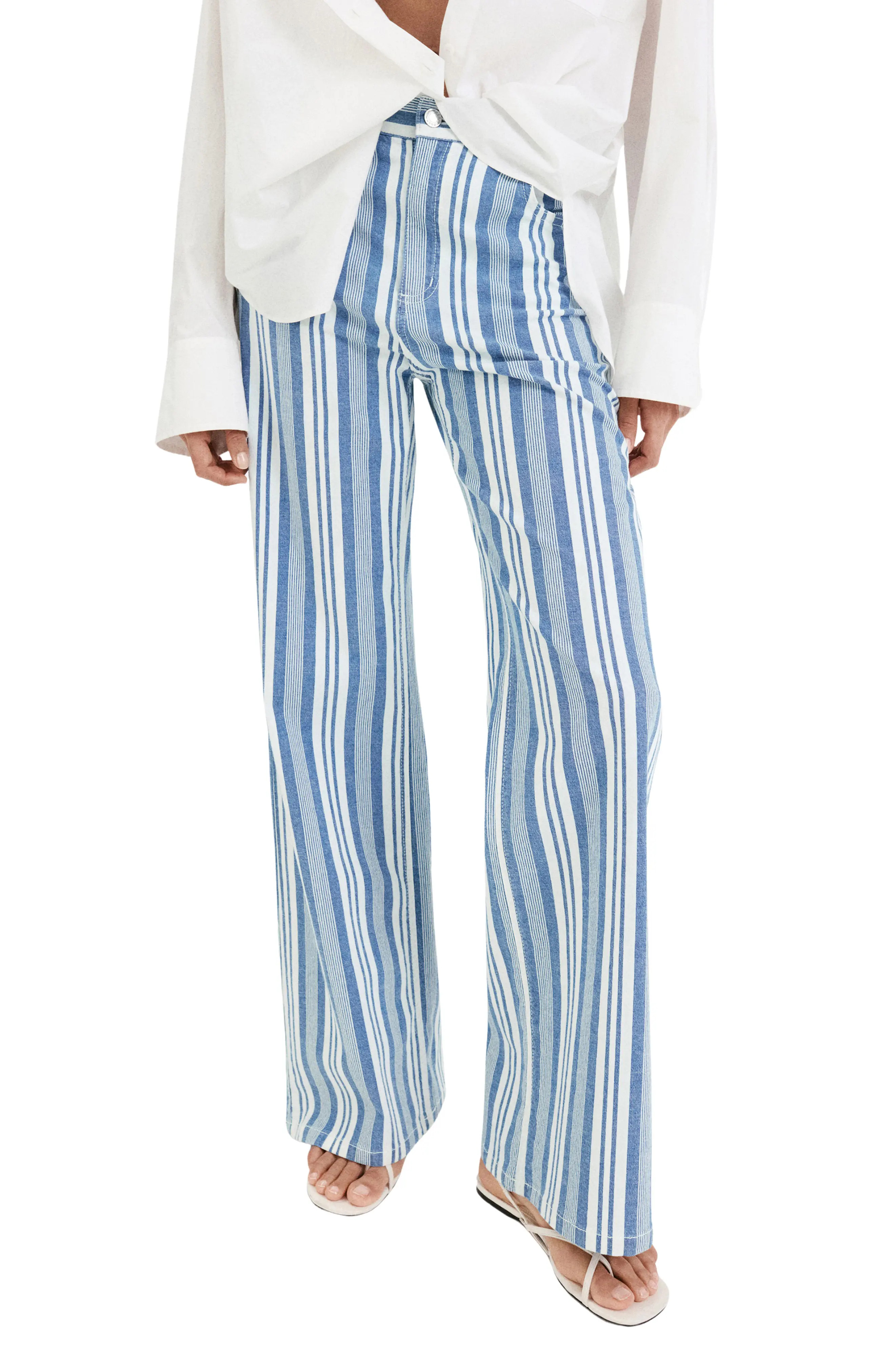 Stripe Stretch Cotton Straight Leg Pants (Women) | Nordstrom | Nordstrom