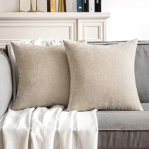Amazon.com: MIULEE Pack of 2 Beige Decorative Pillow Covers 18x18 Inch Soft Chenille Couch Throw ... | Amazon (US)
