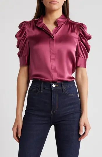 FRAME Gillian Three-Quarter Sleeve Silk Button-Up Shirt | Nordstrom | Nordstrom