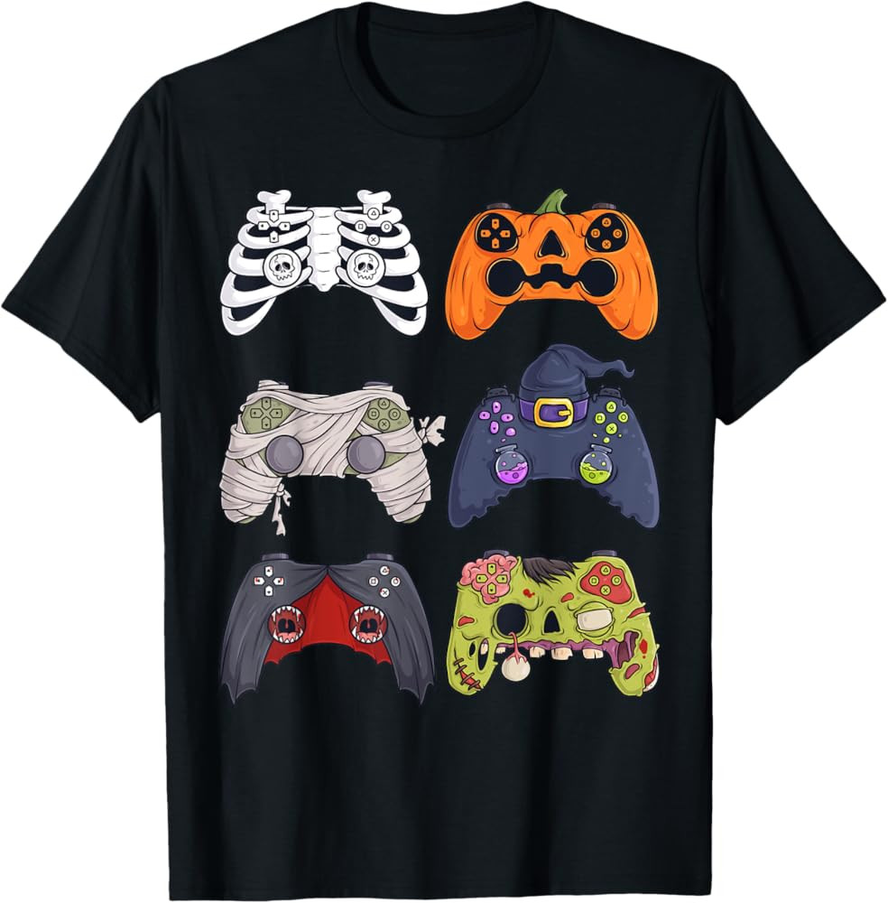 Halloween Skeleton Zombie Gaming Controllers Mummy Boys Kids T-Shirt | Amazon (US)