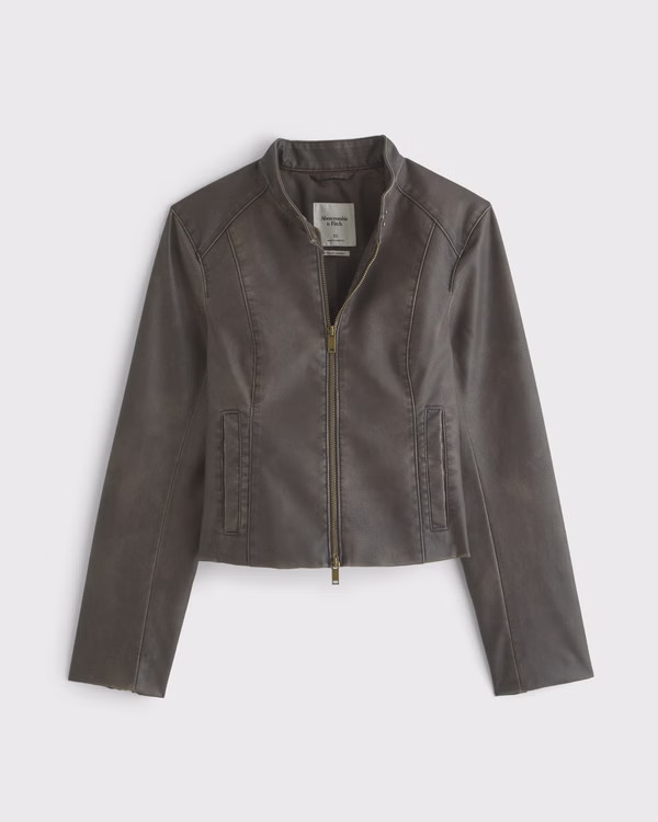 Women's Slim Vegan Leather Mockneck Jacket | Women's Coats & Jackets | Abercrombie.com | Abercrombie & Fitch (US)