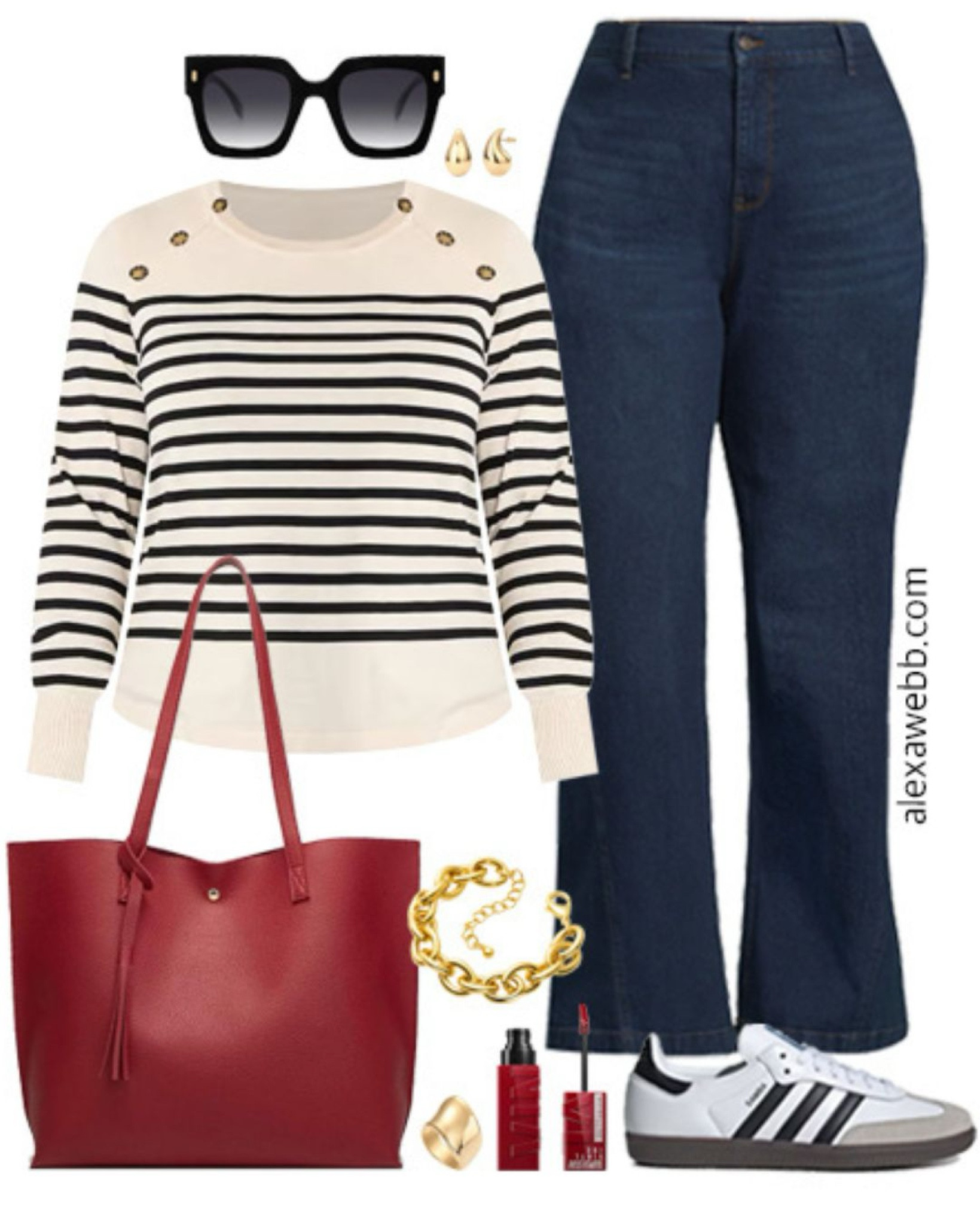 Plus Size Teacher Outfits 2024 - Part 2 - A plus size business casual outfit for teachers heading back to school this fall. A plus size striped sweater, trouser jeans, sneakers, and a red tote bag. Alexa Webb


#LTKPlusSize #LTKSeasonal #LTKStyleTip
