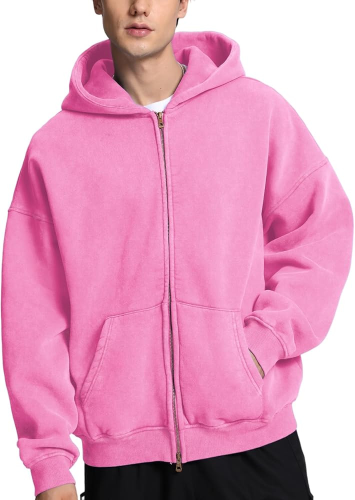 FAIABLE Mens Womens Double Zip Up Hoodie Oversized Acid Wash Heavyweight Fleece Cotton Zipper Hoo... | Amazon (US)