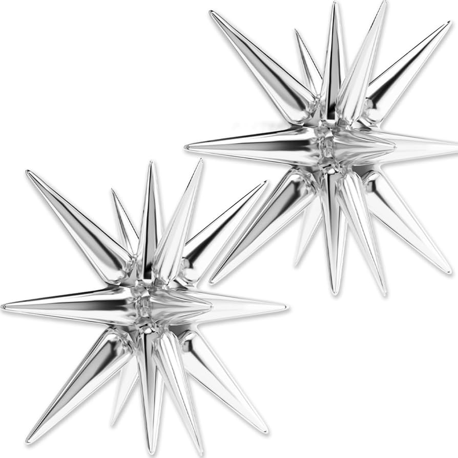 PartyWoo Silver Star Balloons, 2 pcs 42 Inch Large 14-Pointed Starburst Balloons, One-Piece Star ... | Amazon (US)