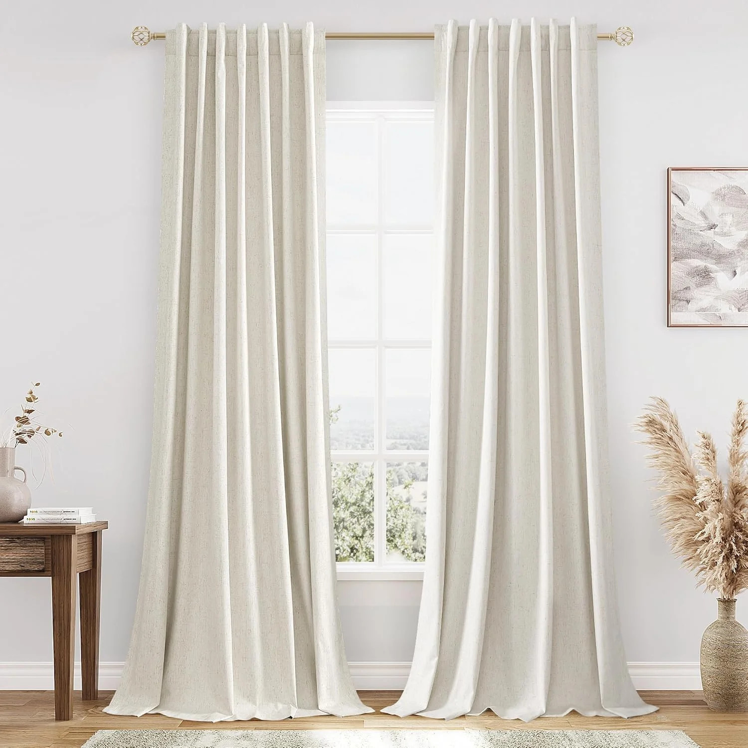 Cream Linen Blackout Curtains 102 Inch Length 2 Panels Set for Living Room Bedroom Back Tab Therm... | Walmart (US)
