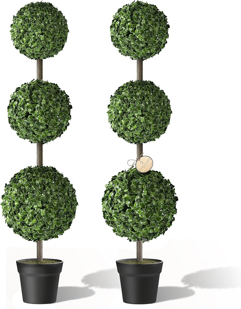 Barnyard Designs 4ft (48”) Artificial Boxwood Topiary Ball Plant, Front Porch Home Decor, Faux ... | Amazon (US)