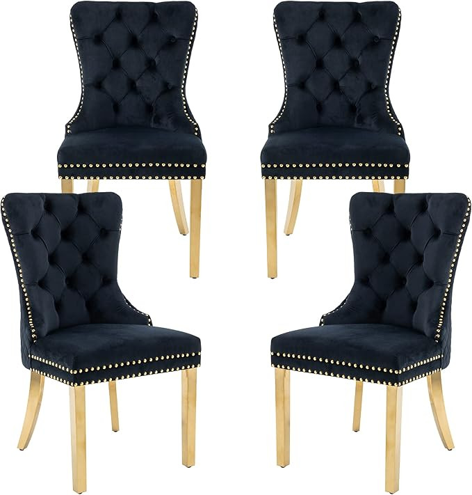 civama Dining Chairs Set of 4, Velvet Dining Room Chair Gold Metal Legs, Luxury Tufted Back Rhomb... | Amazon (US)