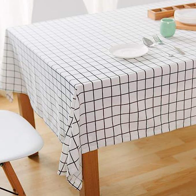 Bringsine Fashion Classic Rectangular Cotton Linen White Check Washable Tablecloth Vintage Dinner... | Amazon (US)