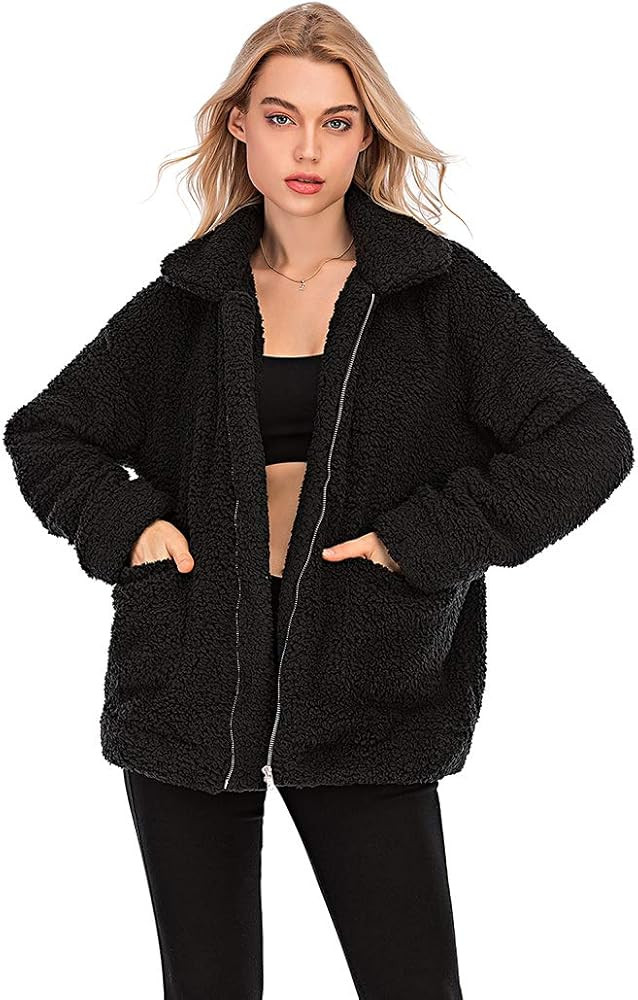 YYW Jackets for Women,Casual Fleece Fuzzy Faux Shearling Warm Winter Oversized Outwear Jackets Shagg | Amazon (US)