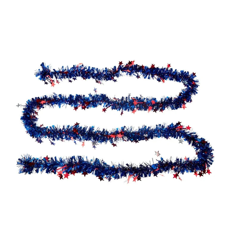Patriotic Tinsel Mini Star Garland, Red/White/Blue, 8', by Way To Celebrate | Walmart (US)