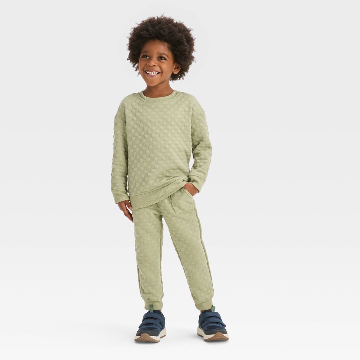 Toddler Boys' Embossed Knit Crew and Jogger Pants Set - Cat & Jack™ Green | Target