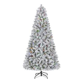 Home Accents Holiday 6.5 ft. Pre-Lit LED Festive Pine Flocked Artificial Christmas Tree 23HD40002... | The Home Depot