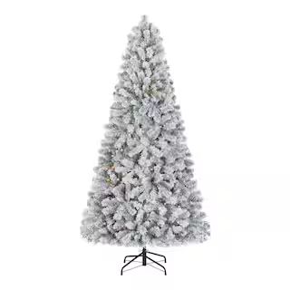 6.5 ft. Pre-Lit LED Festive Pine Flocked Artificial Christmas Tree | The Home Depot