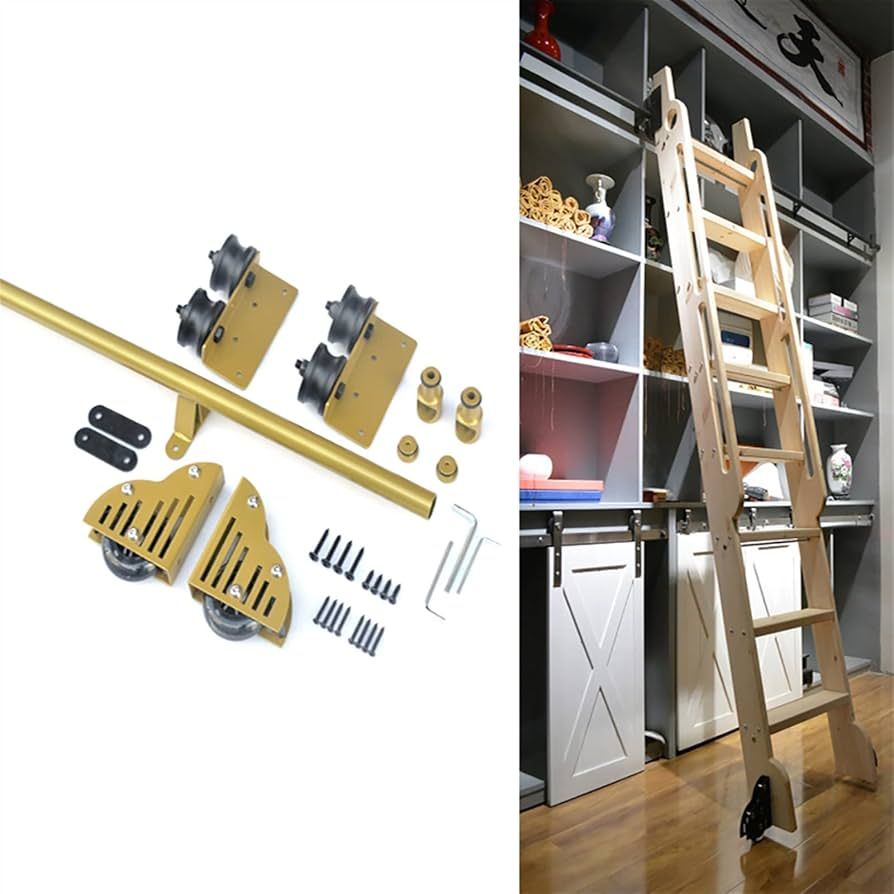 Rolling Ladder Hardware Library Sliding Ladder Hardware Kit (No Ladder) 3.3ft-20ft Gold Round Track/ | Amazon (US)