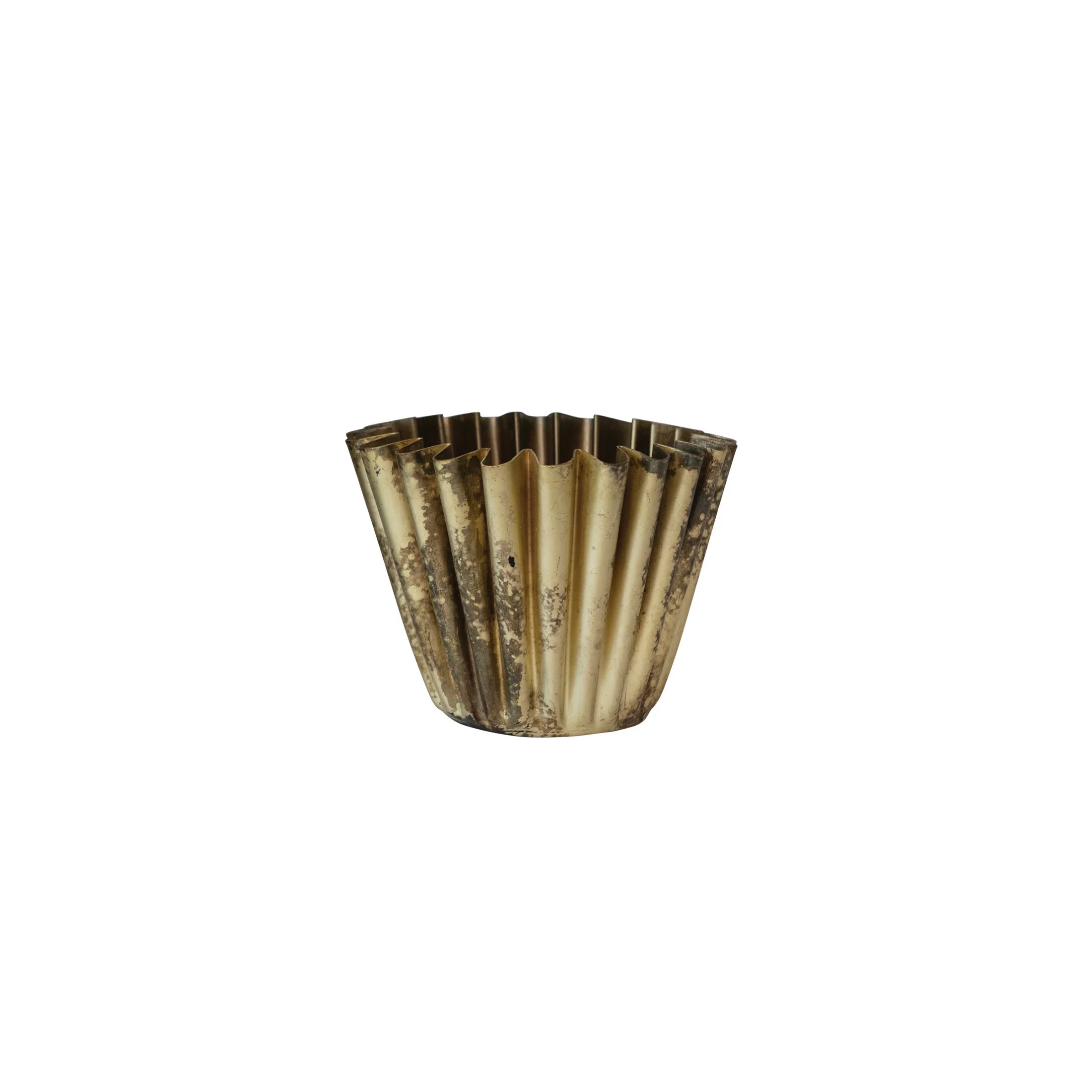 Creative Co-Op Fluted Metal Vase with Distressed Finish, Antique Brass | Walmart (US)