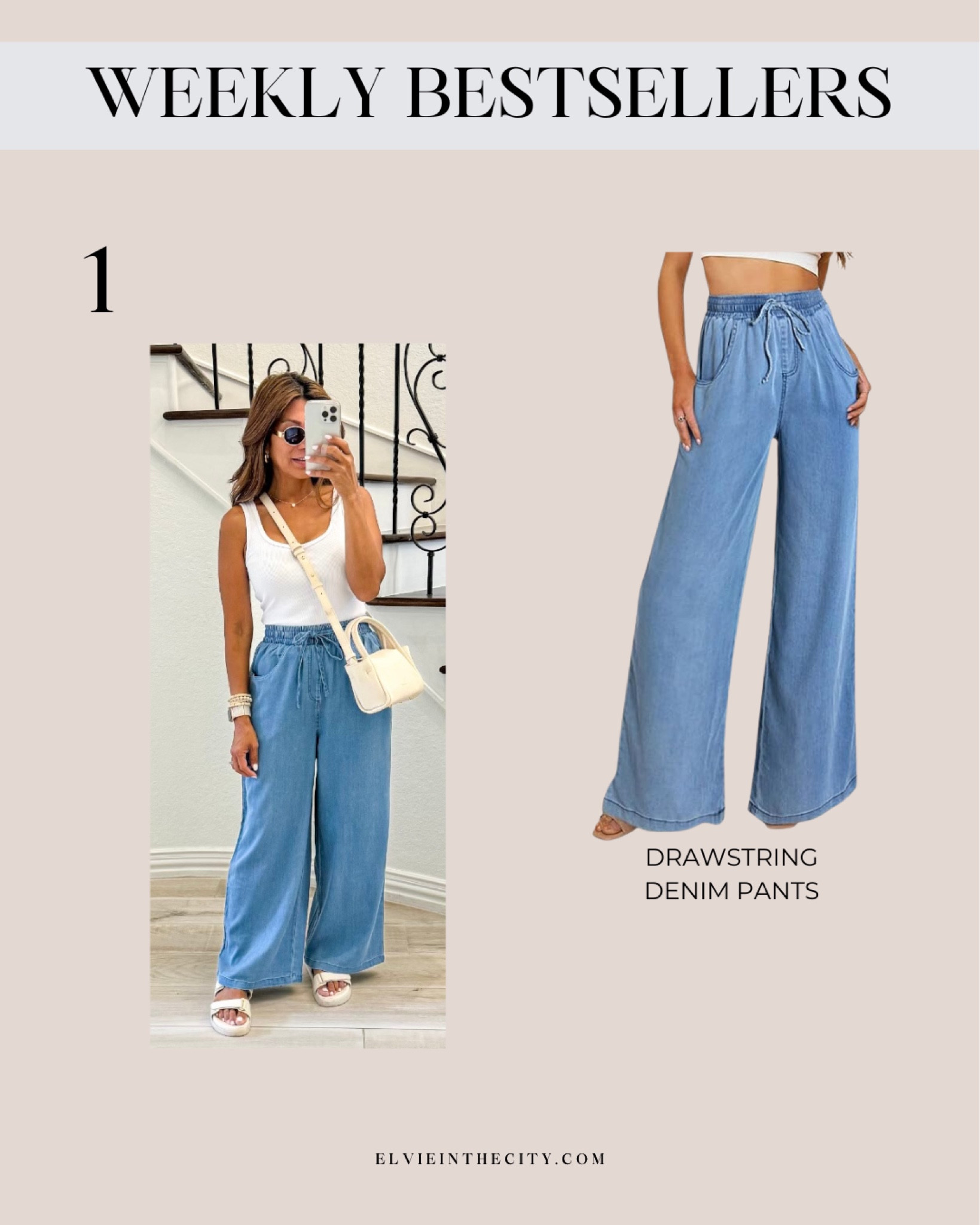 Last week’s #1 bestseller are these denim drawstring pants. They come in several wash options.

Ootd, casual pants, summer pants, summer outfit, fashion over 40

#LTKFindsUnder50 #LTKStyleTip #LTKOver40