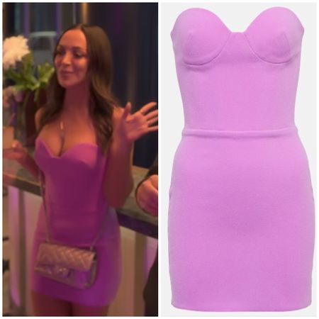Farrah Aldjufrie’s Purple Strapless Sweetheart Dress on Buying Beverly Hills Season 2 Episode 5