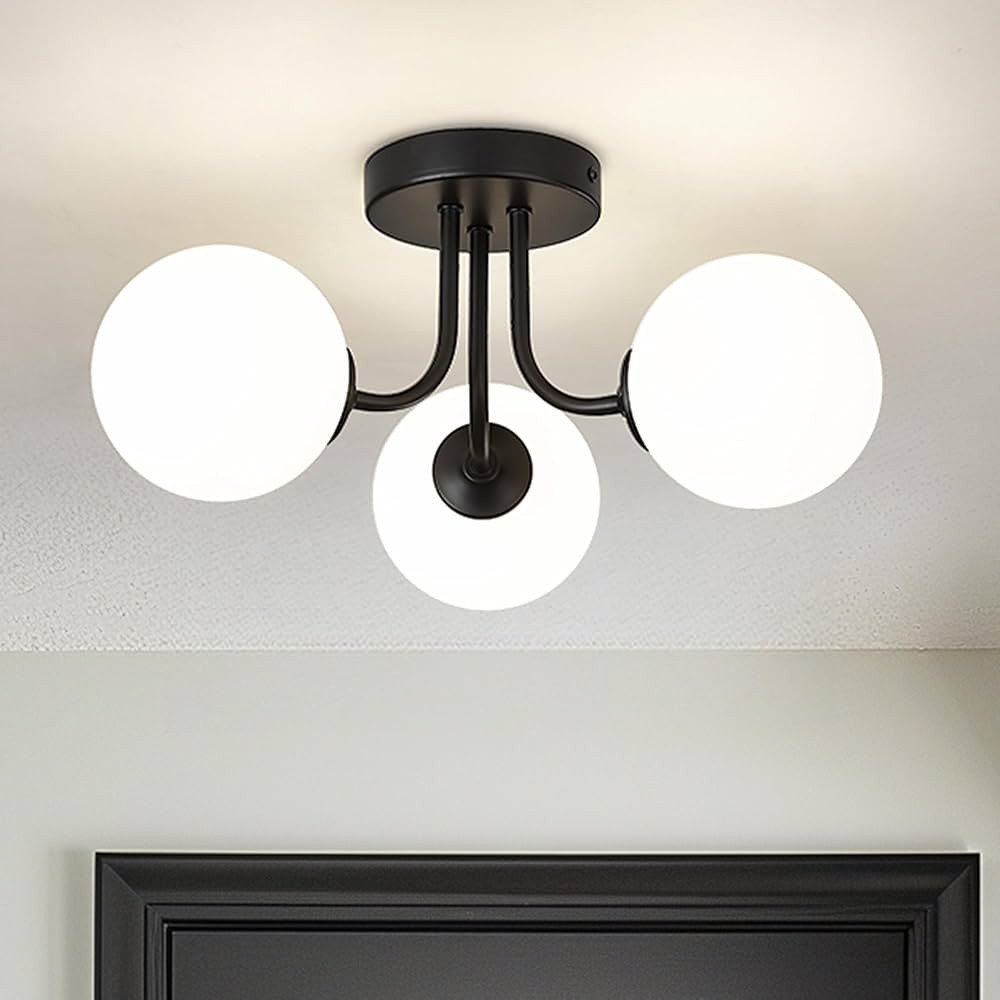 3-Light Black Ceiling Light Fixture, Industrial Semi Flush Mount Ceiling Light, Ceiling Light wit... | Amazon (US)
