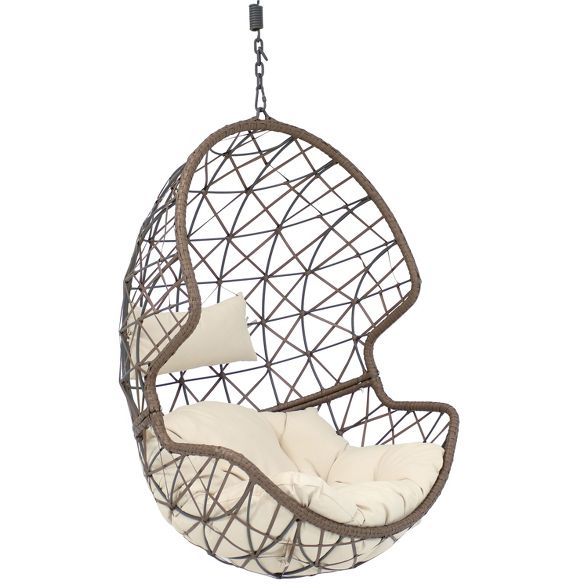 Danielle Resin Wicker Hanging Egg Chair with Beige Cushions - Sunnydaze Decor | Target