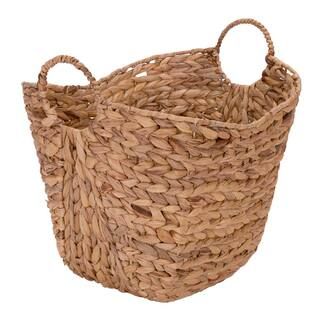 HOUSEHOLD ESSENTIALS 14 in. D x 16 in. W x 17 in. H Water Hyacinth Basket with Handles in Natural... | The Home Depot