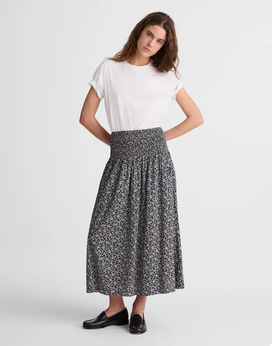 Smocked-Waist Midi Skirt in Floral Print | Madewell