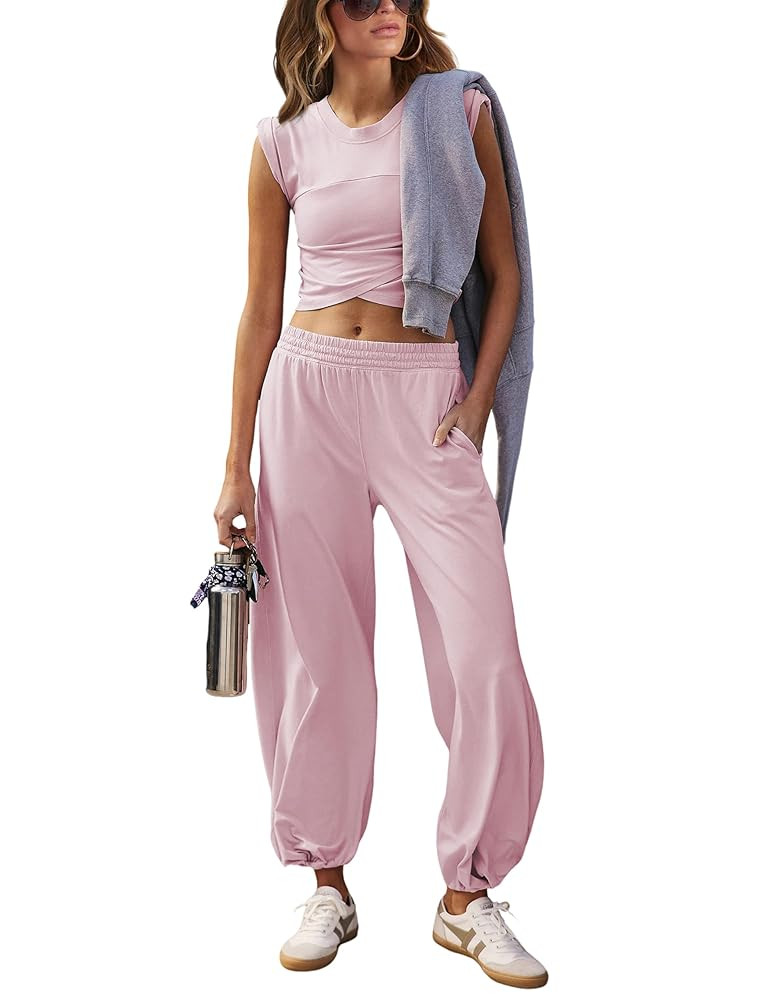 Springrain Womens Two Pieces Outfits Casual Lounge Sets Cropped Tops Sweatpants Tracksuit with Po... | Amazon (US)