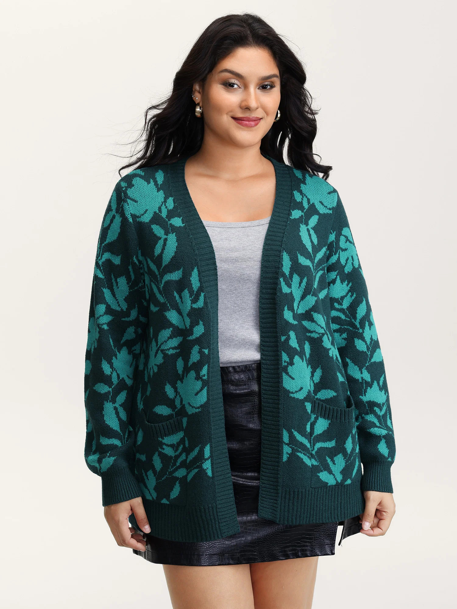 Floral Print V-Neck Ribbed Knit Cardigan | Bloomchic