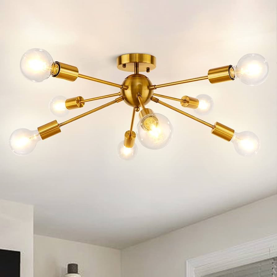 LynPon Gold Ceiling Light Fixture, 8 Lights Plating Golden Sputnik Semi Flush Mount Ceiling Light... | Amazon (US)