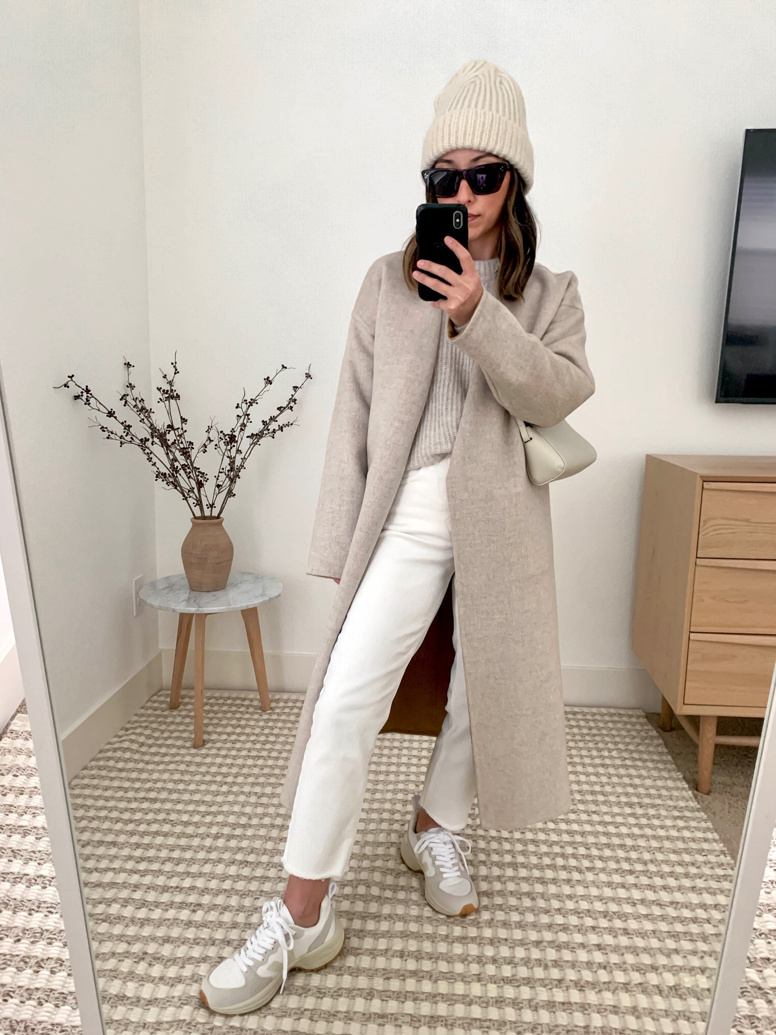 Everlane Alpaca sweater- on sale! Everlane cheeky jeans- on sale! Petite neutral outfit idea

Coat- Eileen Fischer xxs (old)
Sweater- Everlane xs
Jeans- Everlane 24
Sneakers- Veja 36
Sunglasses- Celine 
Beanie- Scoop


#LTKsalealert #LTKunder100